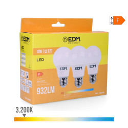 Kit 3 bombillas standard led e27 10w 932lm 3200k luz calida ø6x10,8cm edm