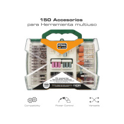 Set de 150 accesorios para mini herramienta multiusos rotativa 08709 koma tools