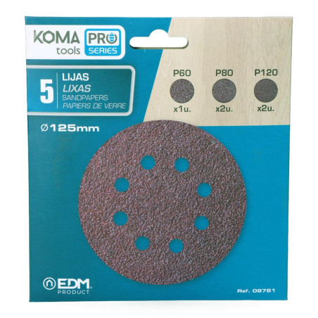 Kit 5 lijas para lijadora excéntrica 08780 koma tools