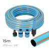 Kit manguera de jardin profesional interior ø15mm exterior ø20mm (5/8") 15m con accesorios pvc edm