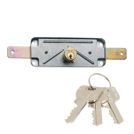 Cerradura de sobreponer para puertas metálicas con doble cilindro de serreta de 3 llaves. 1511av mcm