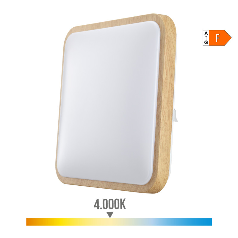 Aplique superficie cuadrado led 18w 1820lm 4000k 33x33x7cm efecto madera edm