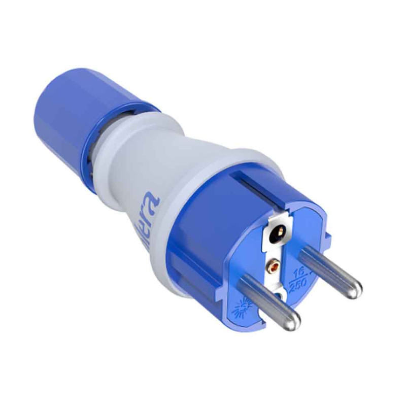 Clavija 2p+t, 16a,250v espigas de ø4,8mm. material elastómero termoplástico blanco 706tkb solera