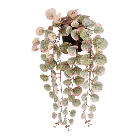 Planta artificial colgante ceropegia woodii "collar de corazones" rosa con maceta.