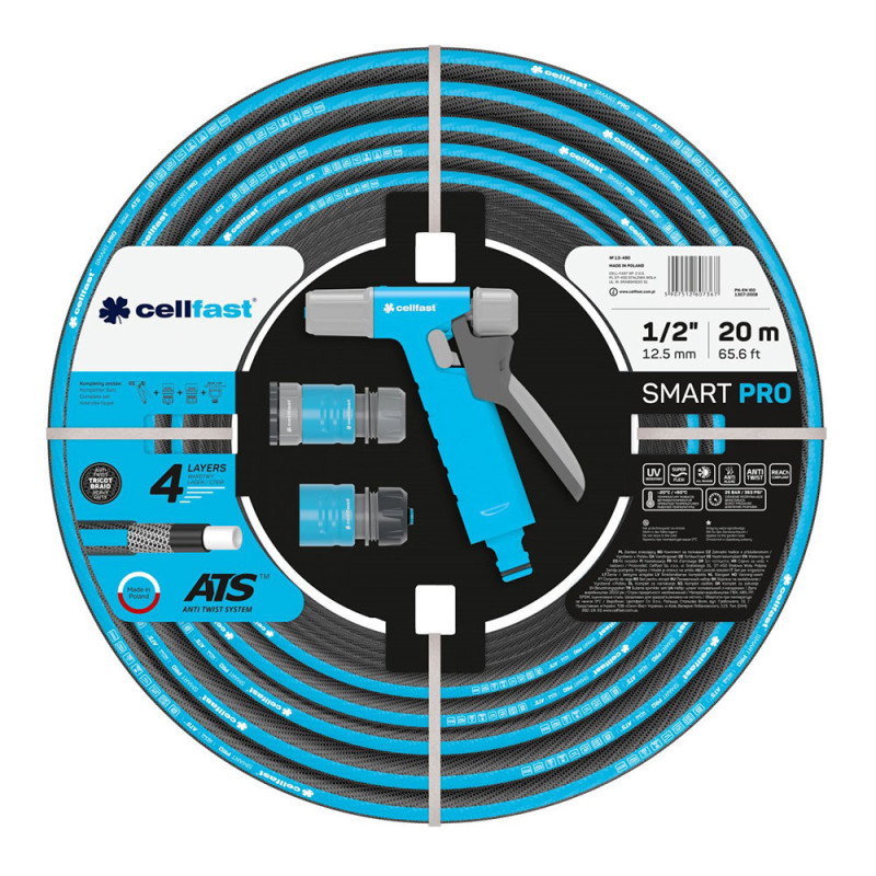 Set manguera de riego smart pro ats de 12,5 mm x 20 m con conectores y pistola cellfast