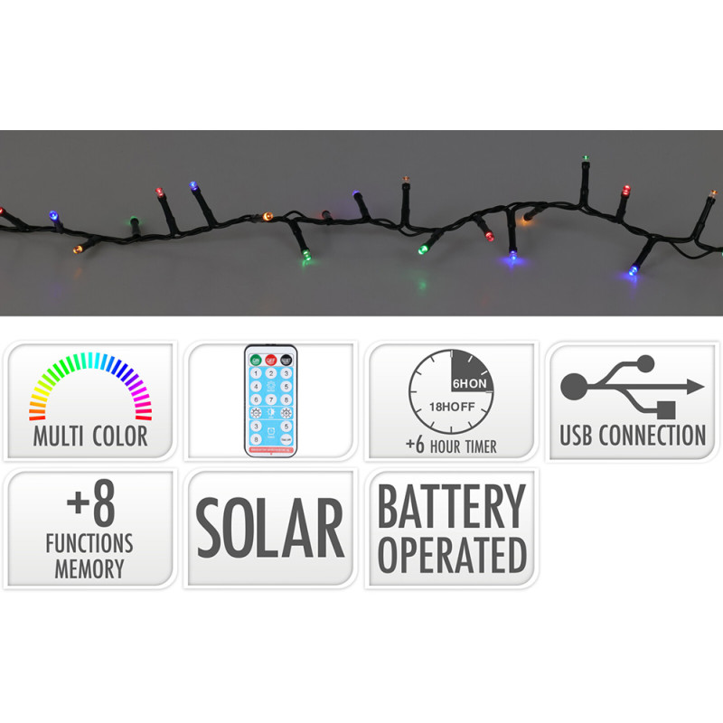 Guirnalda led 8 funciones centelleante multicolor, ip44, solar. basics