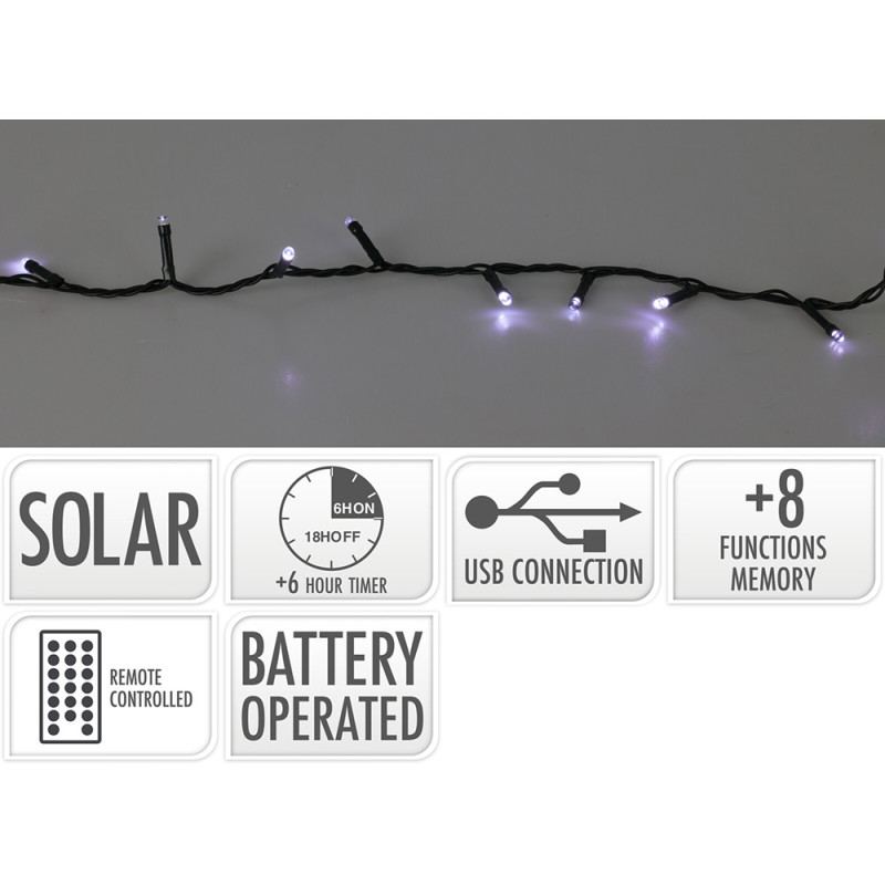 Guirnalda led 8 funciones centelleante, blanco frío,ip44 ,solar. basics