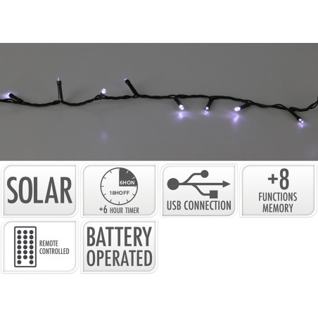 Guirnalda led 8 funciones centelleante, blanco frío,ip44 ,solar. basics