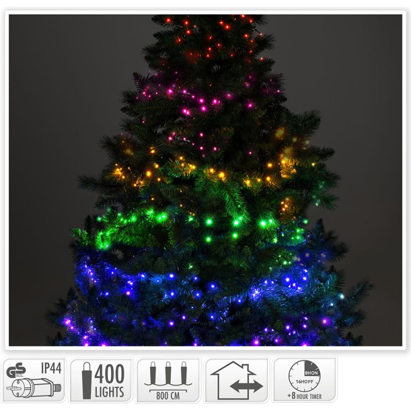 Guirnalda led, 7 secciones de color,ip44 , 400 leds, 220v, 8m. basics