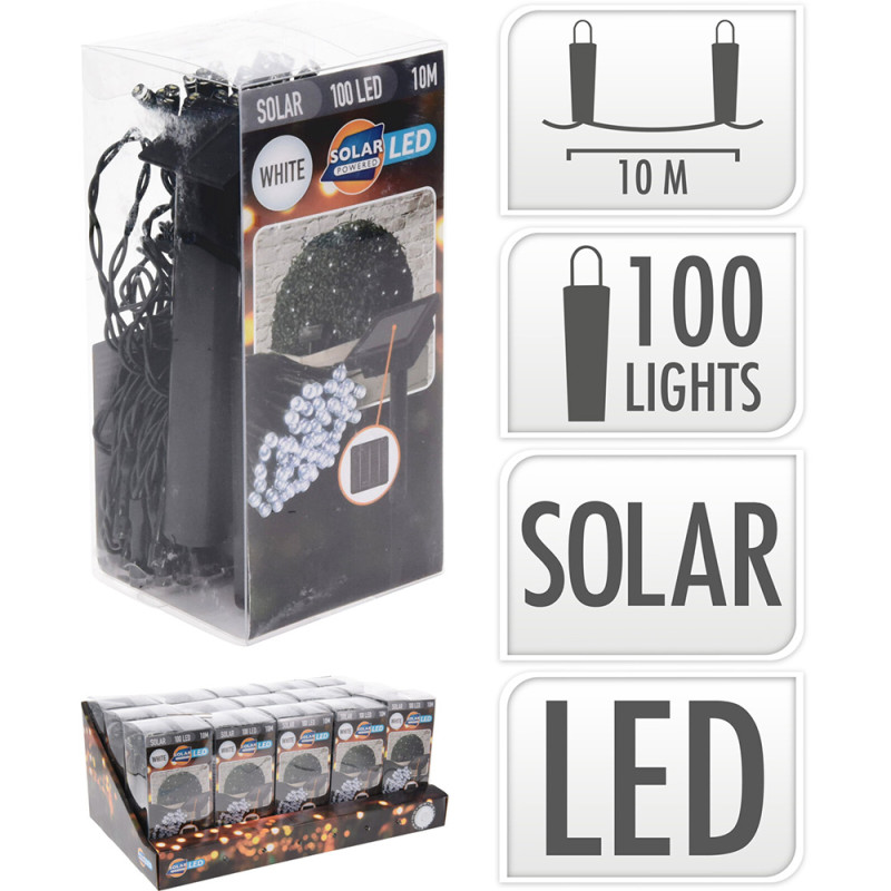 Guirnalda led, blanco calido, ip44, 100 leds, solar, 10m. basics
