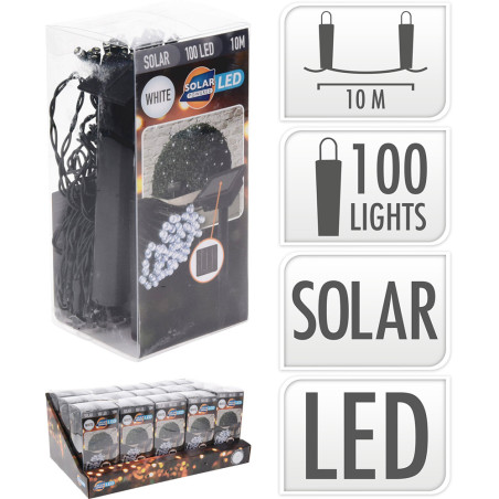 Guirnalda led, blanco calido, ip44, 100 leds, solar, 10m. basics