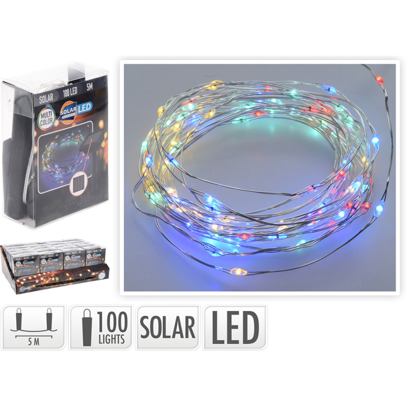 Guirnalda mled, multicolor, ip44, 100 leds, solar, 5m. basics