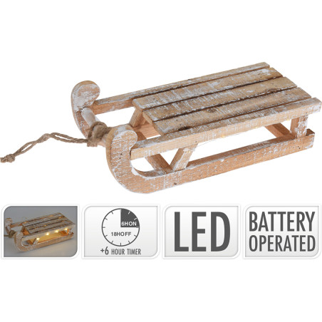 Trineo led blanco lavado, blanco calido, a pilas, 30cm. basics