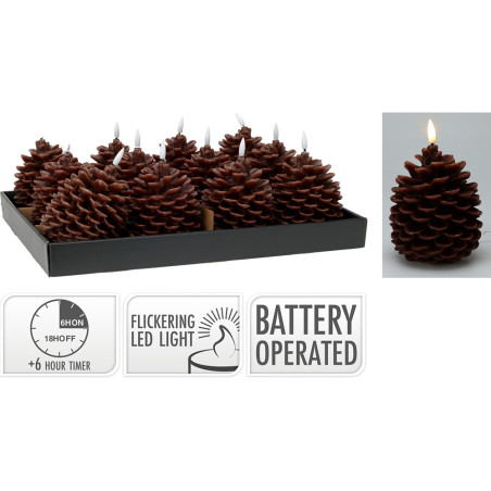 Vela led efecto llama con forma de piña, marron,13cm. basics