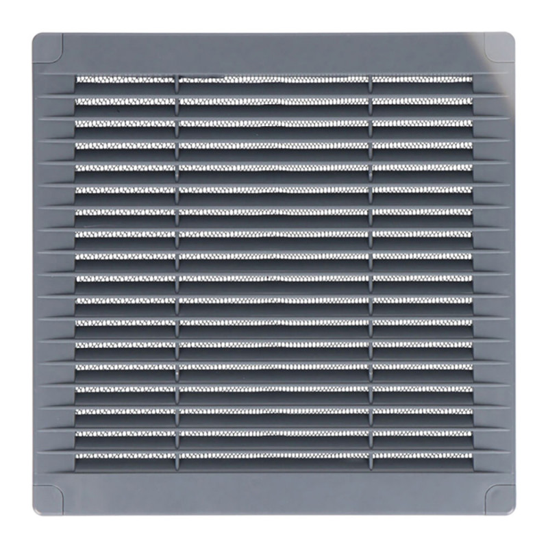 Rejilla ventilación cuadrada con tapones y mosquitera 100x100x7mm abs gris