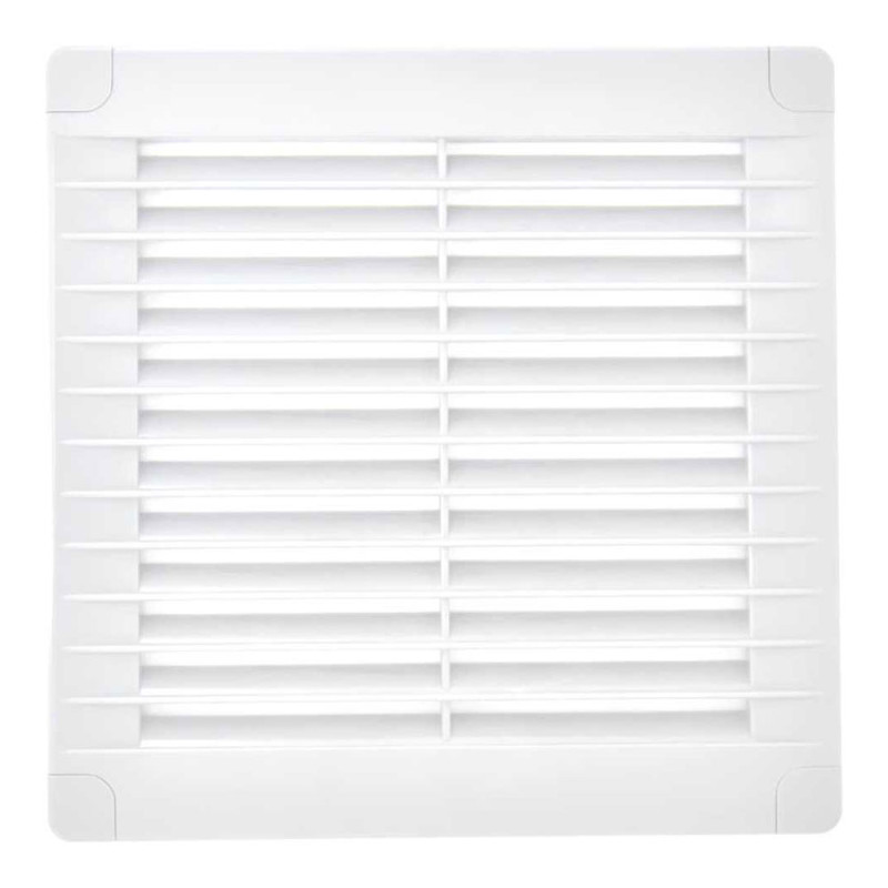 Rejilla ventilación cuadrada con tapones y mosquitera150x150x7mm abs blanca