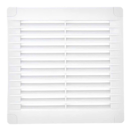 Rejilla ventilación cuadrada con tapones y mosquitera150x150x7mm abs blanca