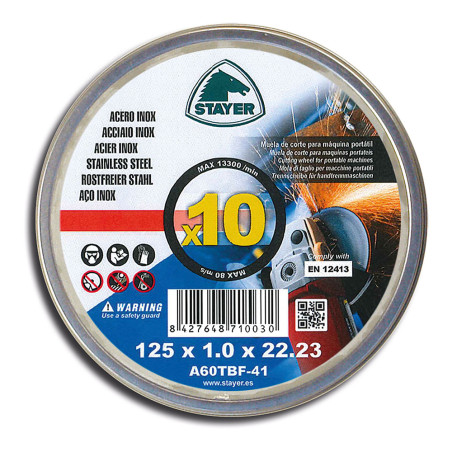 Disco extrafino inox standard, pack 10 unds, ø115x1x22,23 mm