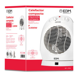 Calefactor compacto oscilante 1000 - 2000 w blanco, 22 x 18,5 x 30,5 cm