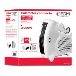 Calefactor compacto 2 en 1 vertical/horizontal 1.000 - 2.000 w blanco, 25 x 25 x 12,5 cm