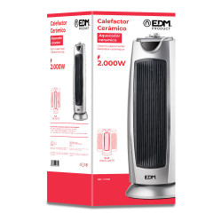Calefactor de torre cerámico oscilante modelo silver 1000 - 2000 w, 21,2 x 23,2 x 55,5 cm