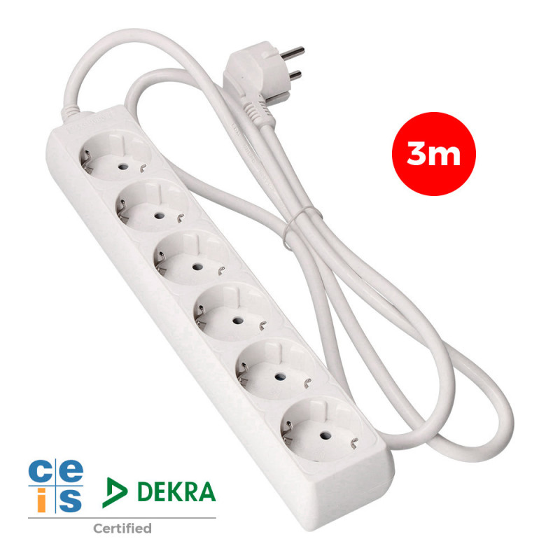 Base multiple 6 tomas t/tl 10/16a tipo f 3m. 3x1,5mm