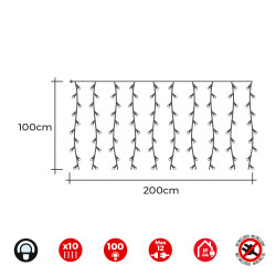 Cortina easy-connect 2x1m 10 tiras 100 leds blanco frio 30v (interior-exterior) total 1,8w