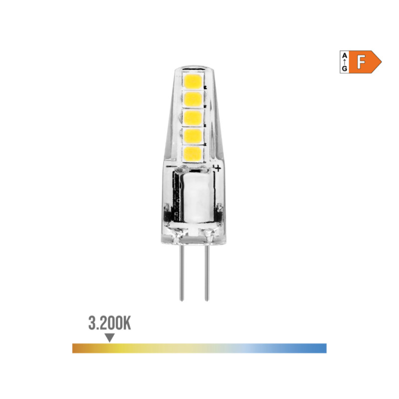 Bombilla bi-pin silicona led g4 12v 2w 180lm 3200k luz calida ø10x37mm edm