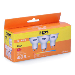 Kit 3 bombillas dicroicas led gu10 5 w 450 lm 3200 k luz calida ø5 x 5,5 cm