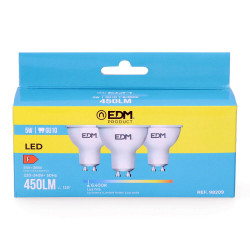 Kit 3 bombillas dicroicas led gu10 5 w 450 lm 6400 k luz fria ø5 x 5,5 cm