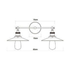 Aplique de pared doble vintage metalico e27 60 w 63 x 29 cm