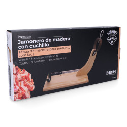 Jamonero premium madera de pino con cuchillo incluido