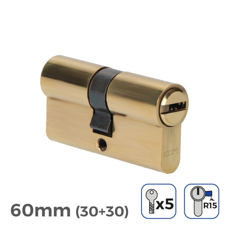 Cilindro latón 60mm (30+30mm) leva larga r15 con 5 llaves de seguridad incluidas
