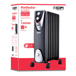 Radiador sin aceite 500 / 1000 / 1500 w con 8 elementos, modelo black edition, 46 x 24 x 64 cm