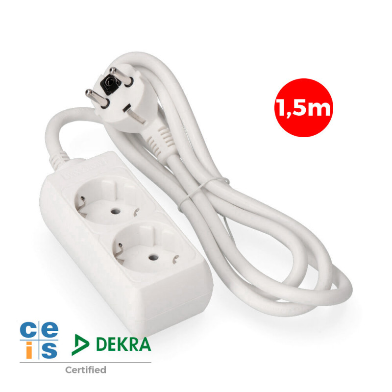 Base multiple 2 tomas t/tl 10/16a tipo f 1,5m. 3x1,5mm
