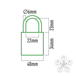 Pack 5 candados de latón arco normal 5 llaves iguales 40 mm