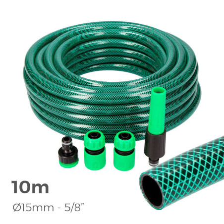 Kit manguera de jardín ø interior 15mm ø exterior 18mm (5/8") - rollo 10m con accesorios
