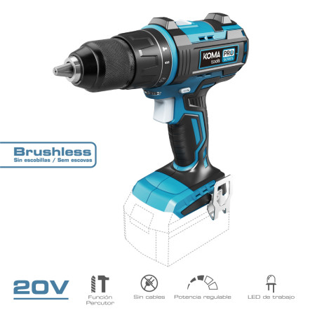 Taladro percutor/atornillador 20 v brushless (sin batería ni cargador) portabrocas ø13mm 22x25cm