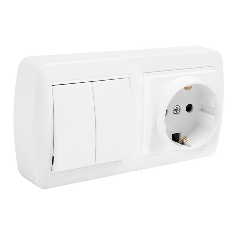 Base 2p+t tipo f bipolar con t/tl, doble conmutador y con obturador 148x72x42mm s. mural solera mur36u
