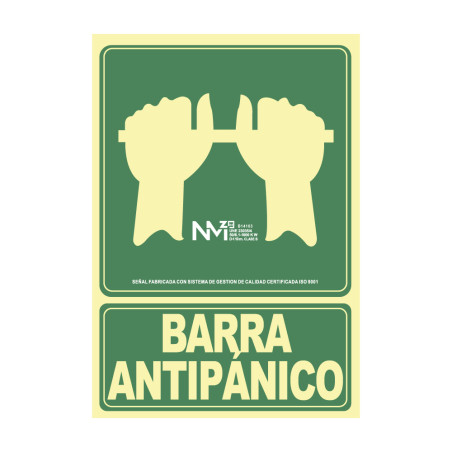 Cartel de evacuación "empujar barra para abrir puerta" clase b (pvc 0,7mm) 22.4x30cm normaluz