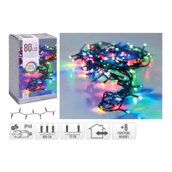 Guirnalda multifunción, uso exterior, multicolor, 80 leds, 9 m