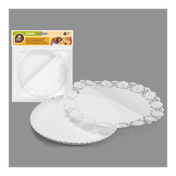 Bandeja redonda con blonda color blanco ø21cm, 3 uds