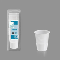 Vasos de plástico blancos 200cc, 25 uds