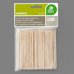 Pinchos de madera higiénicos 2 x 100 mm, blister 100 uds