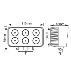 Faro de trabajo rectangular 6 led, 1200 lm, 18w, 10 - 30v