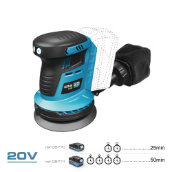 Lijadora excentrica brushless 20 v sin batería ni cargador, 13 x 30 x 15 cm