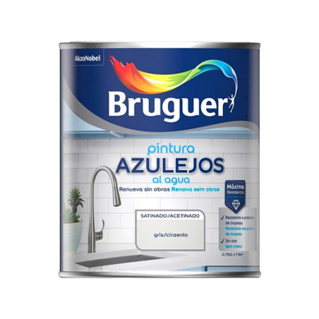 Esmalte al agua para azulejos, gris satinado, 750 ml