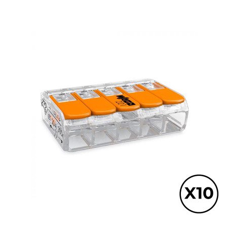 Conector rapido con palanca 5 conductores, ø maximo 4 mm², 450 v , 32 a transparente 30 x 18,6 x 8,4 mm. contiene 10 unidades