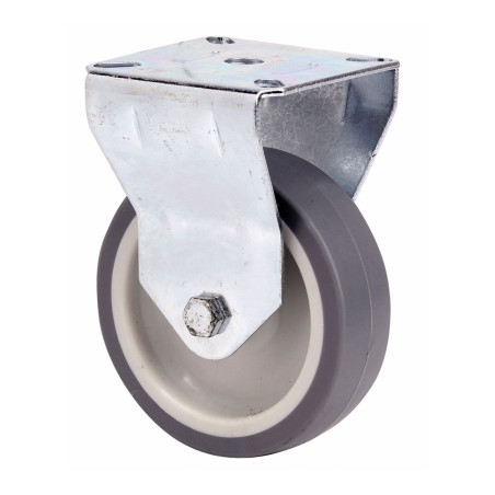 Rueda fija de goma con placa y eje liso, color gris, carga máx. 60 kg, ø 8 cm