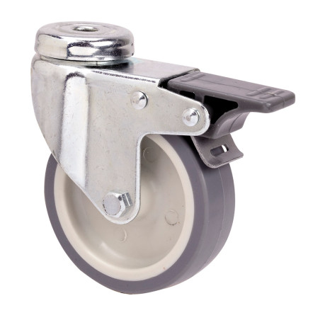 Rueda giratoria de goma con agujero, eje liso y freno, color gris, carga máx. 40 kg, ø 5 cm